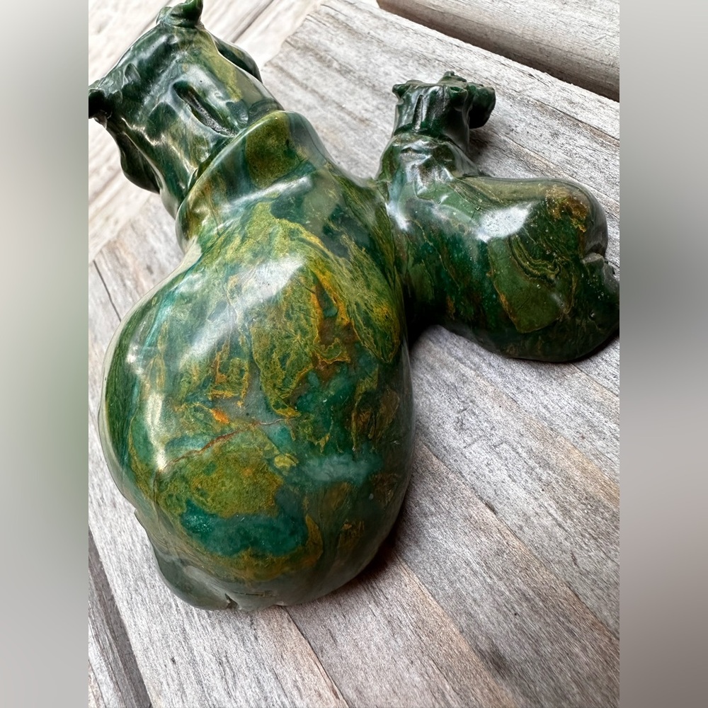 African Verdite Sculpture “Mama & Baby Hippo”